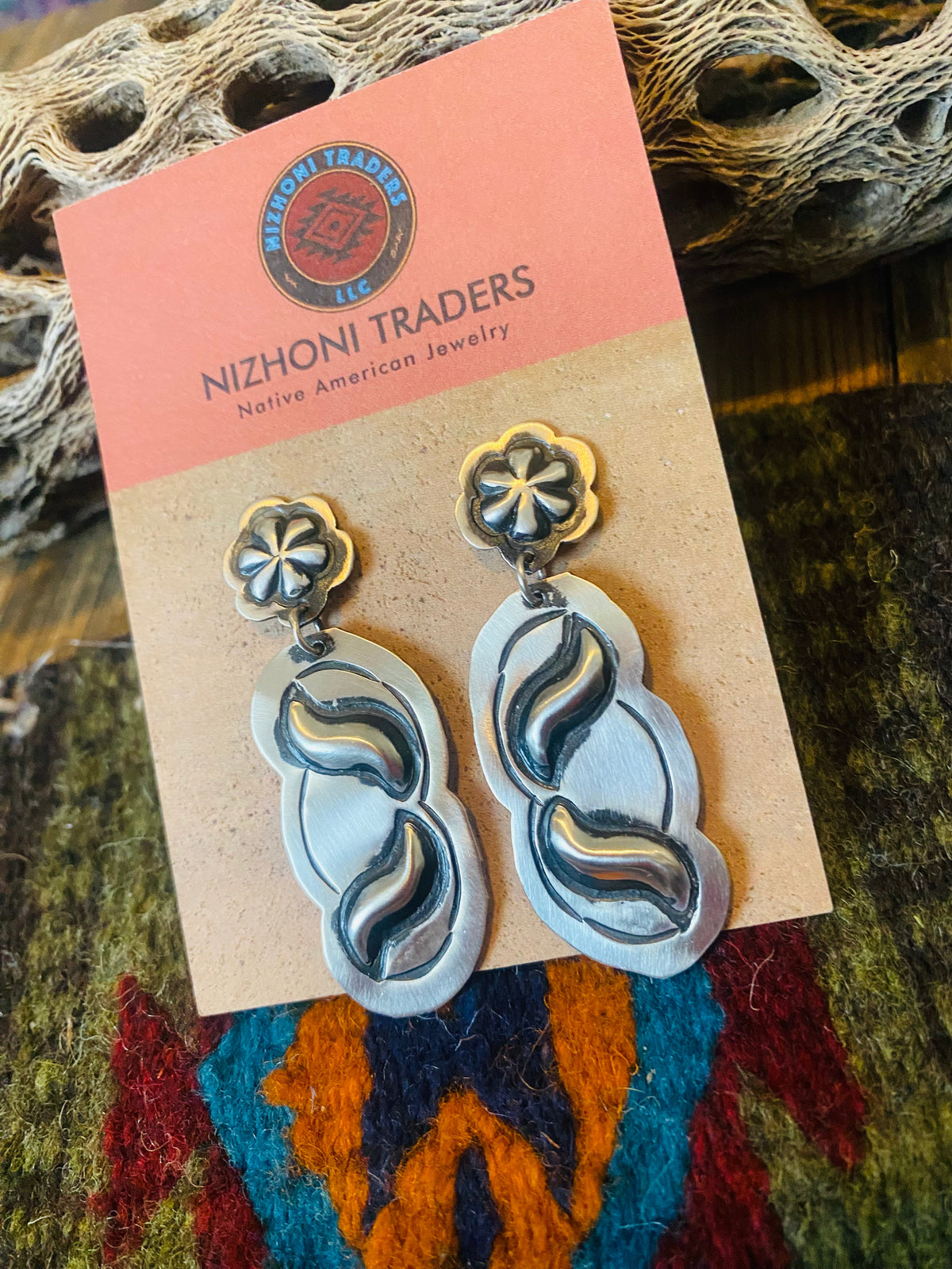 Handcrafted Sterling Silver Concho Dangle Earrings By Leander Tahe