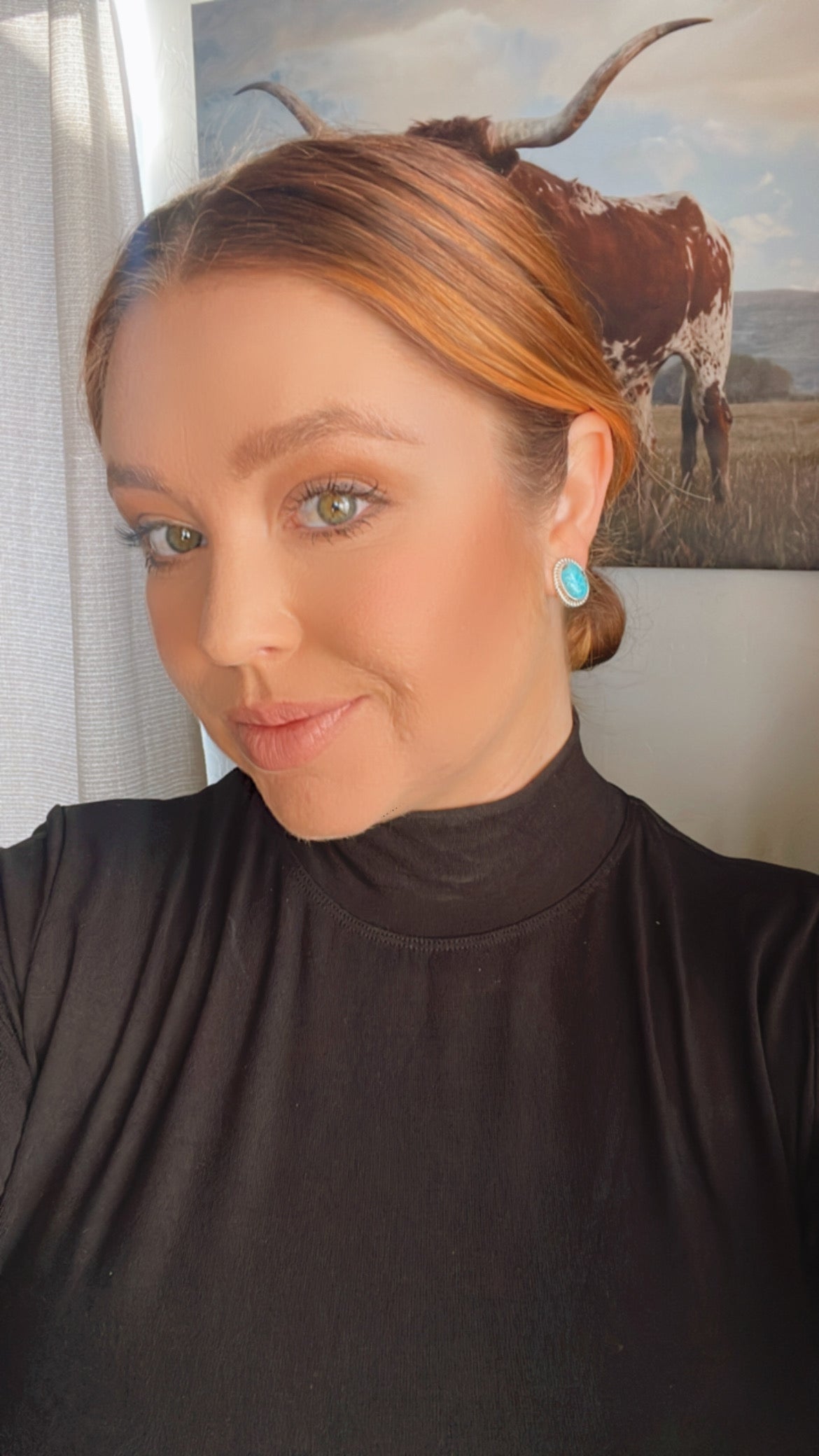 Handcrafted Sterling Silver & Turquoise Stud Earrings Signed M Silversmith