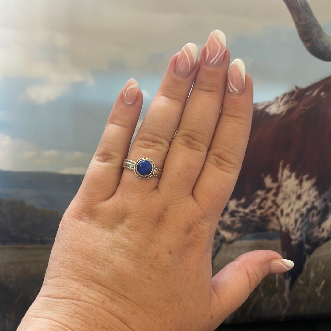 Handcrafted Lapis & Sterling Silver Double Braided Ring