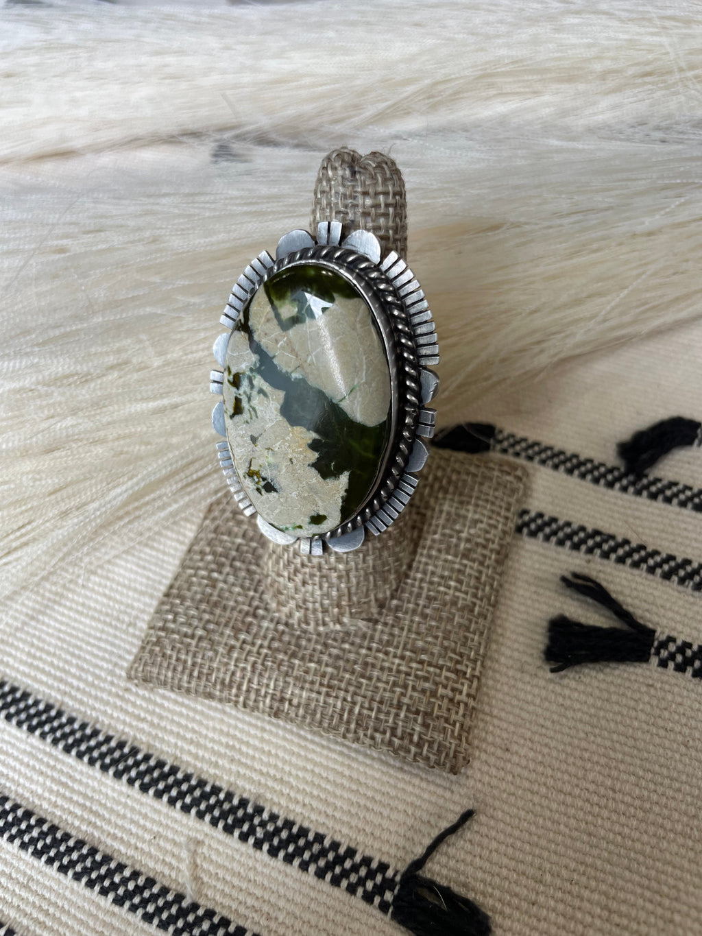 Handcrafted Turquoise & Sterling Silver Ring Size 7 Signed  Russell Sam