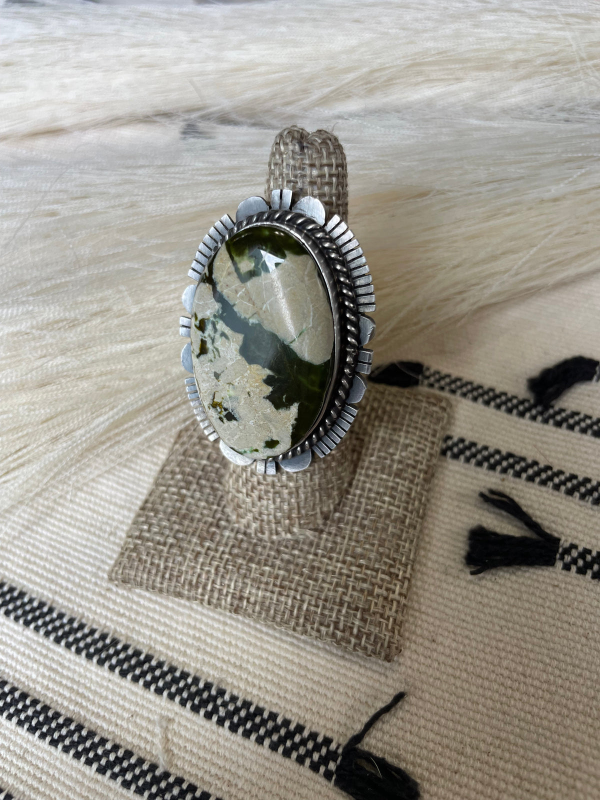 Handcrafted Turquoise & Sterling Silver Ring Size 7 Signed  Russell Sam