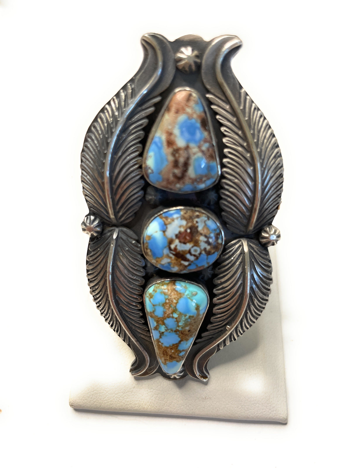 Handcrafted Golden Hills Turquoise And Sterling Silver Feather Adjustable Ring