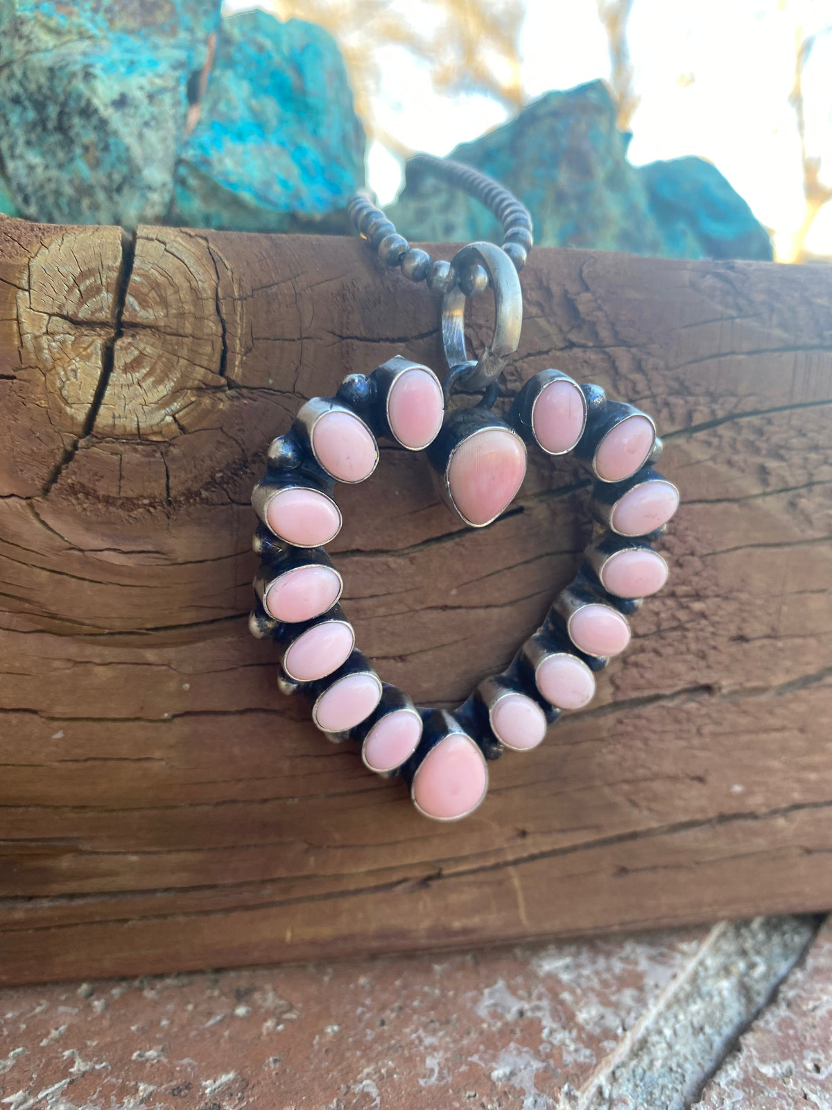 Handcrafted Heart Queen Pink Conch & Sterling Silver Pendant Signed