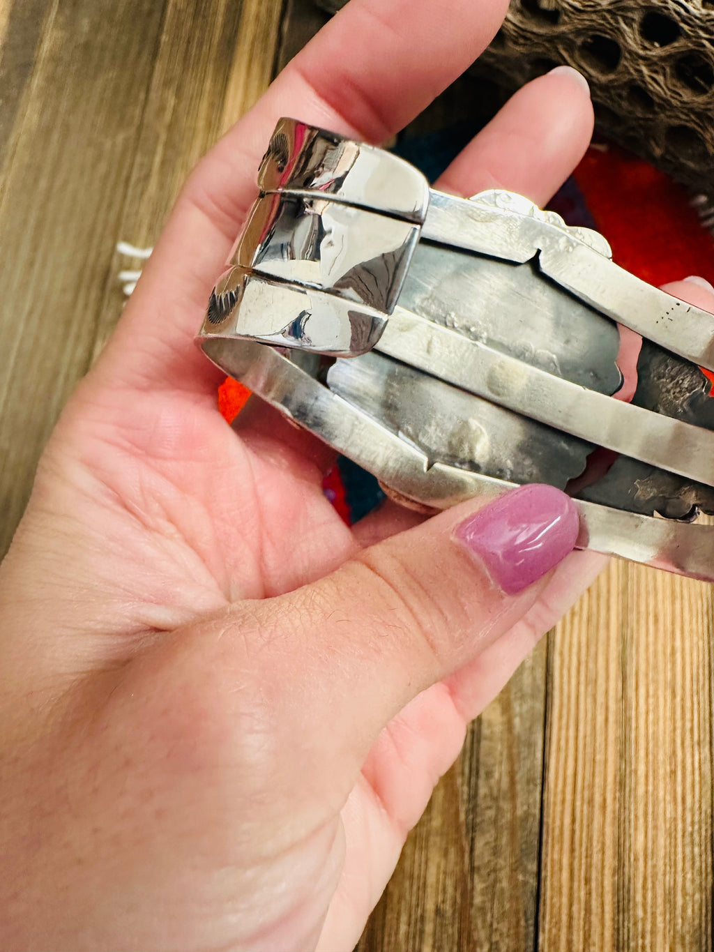 Handcrafted Old Pawn Turquoise, Coral & Sterling Silver Cuff Bracelet /