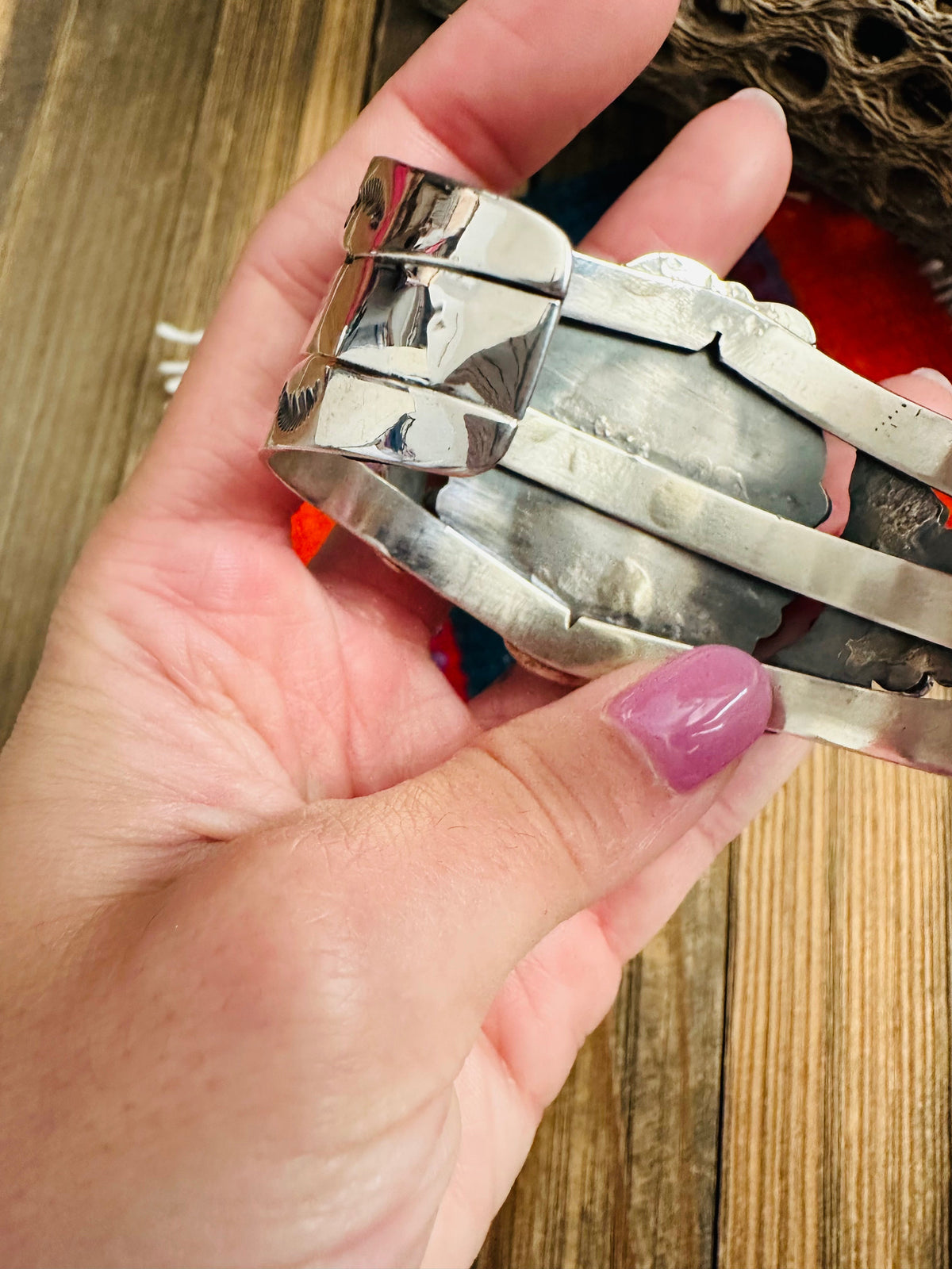 Handcrafted Old Pawn Turquoise, Coral & Sterling Silver Cuff Bracelet /