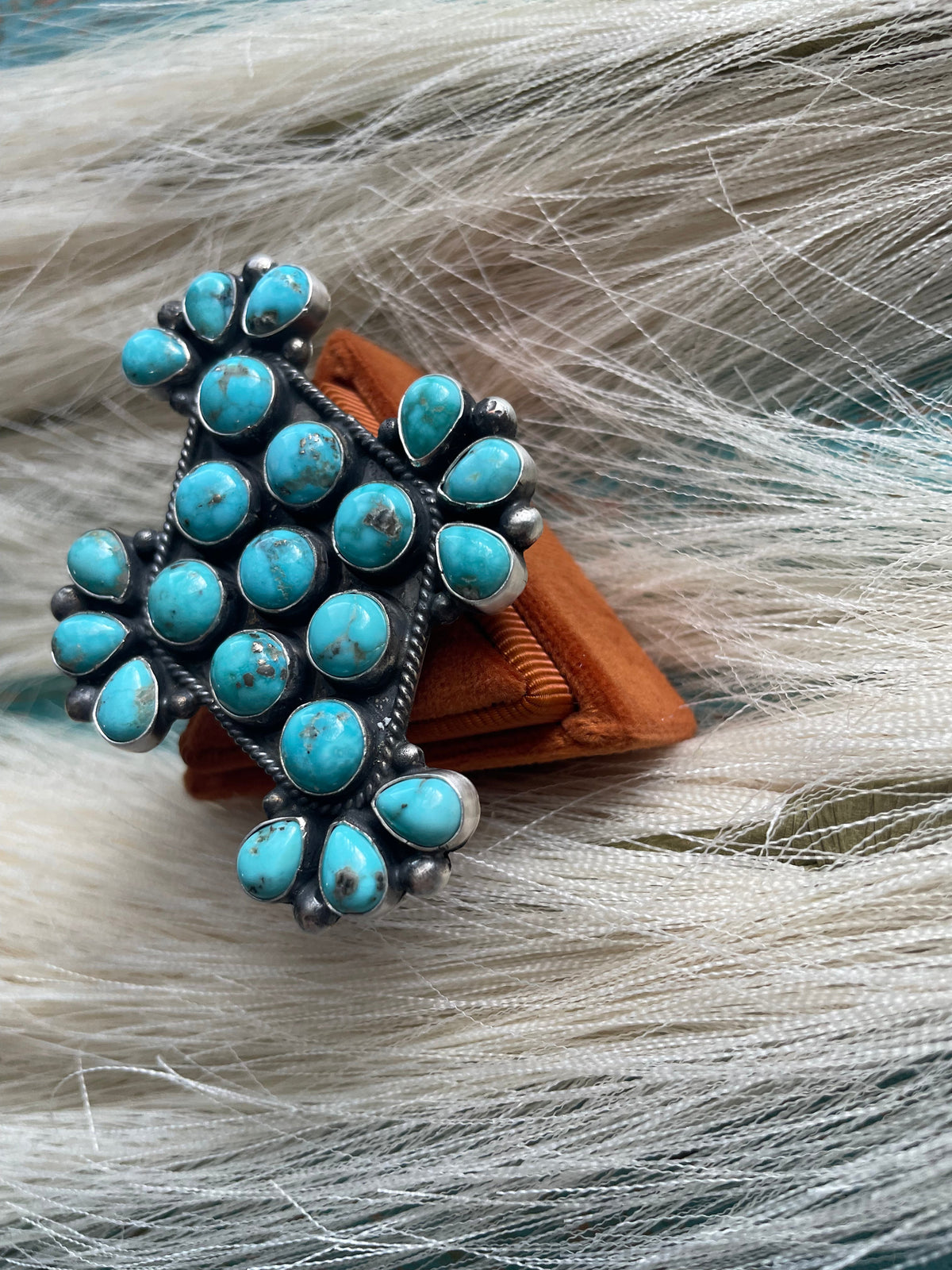 Handcrafted Turquoise & Sterling Silver Statement Cluster Adjustable Ring
