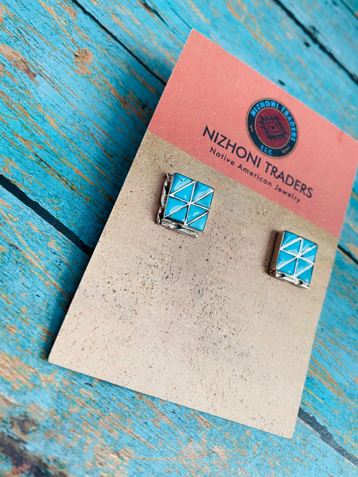 Handcrafted Sterling Silver & Turquoise Inlay Stud Earrings
