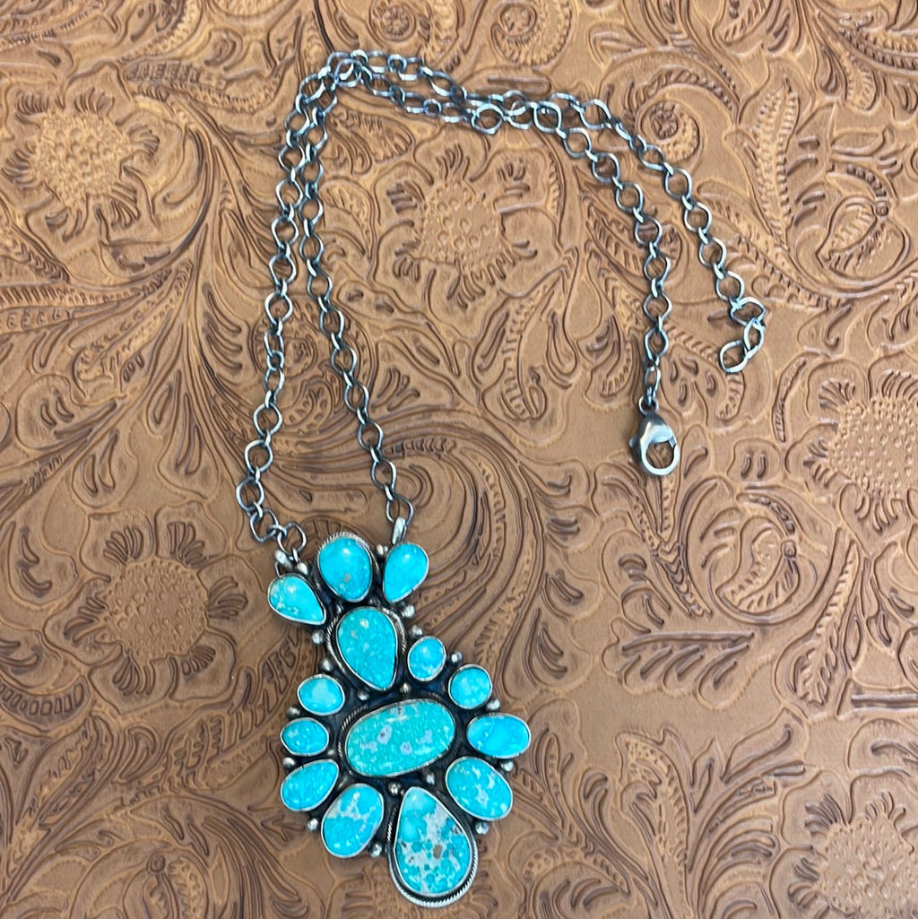 Handcrafted Cariro Blue & Sterling Silver Cluster Necklace Signed & Stamped