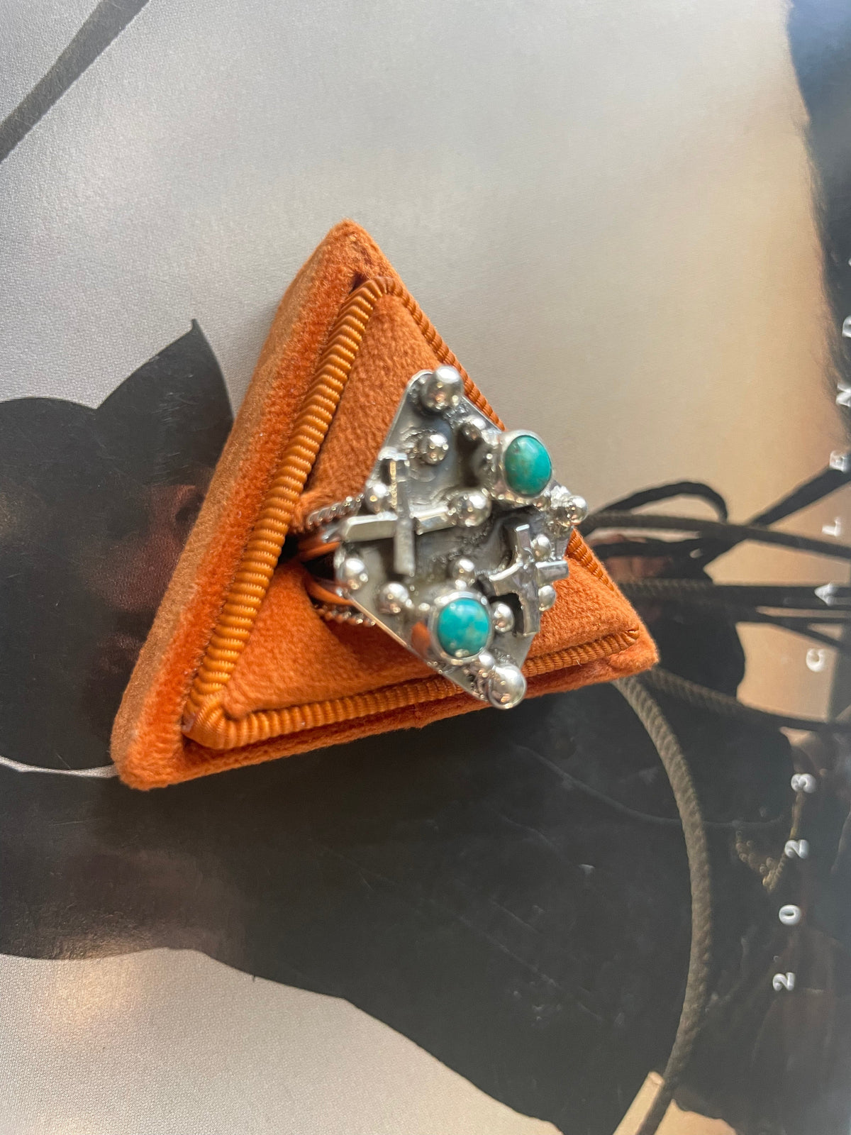 Handcrafted Sterling Silver & Turquoise Cluster Cross Ring Signed