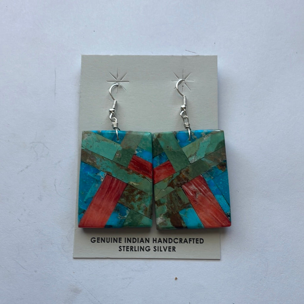Handcrafted Multi Stone Inlay Dangle Earrings