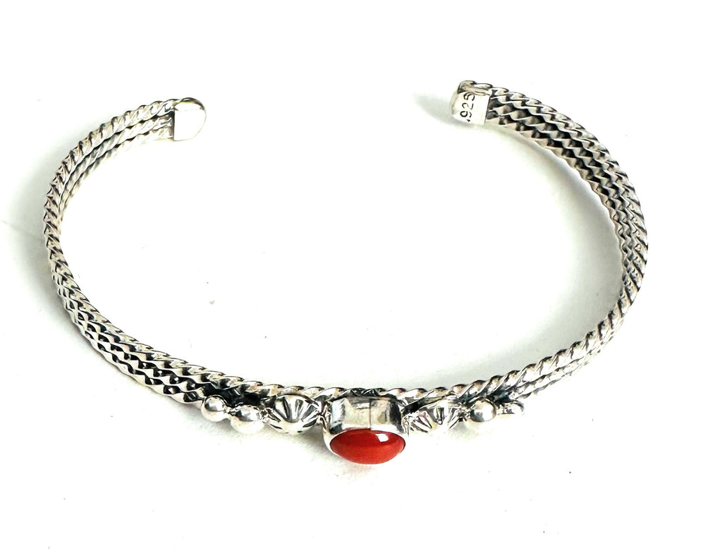 Handcrafted Coral & Sterling Silver Cuff Bracelet