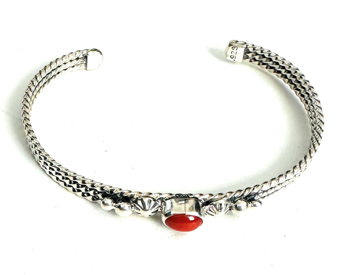 Handcrafted Coral & Sterling Silver Cuff Bracelet