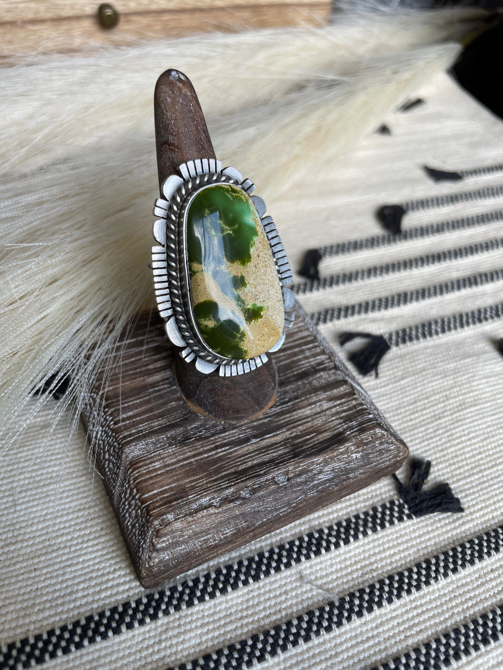 Handcrafted Turquoise & Sterling Silver Ring Size 8.5 Signed  Russell Sam