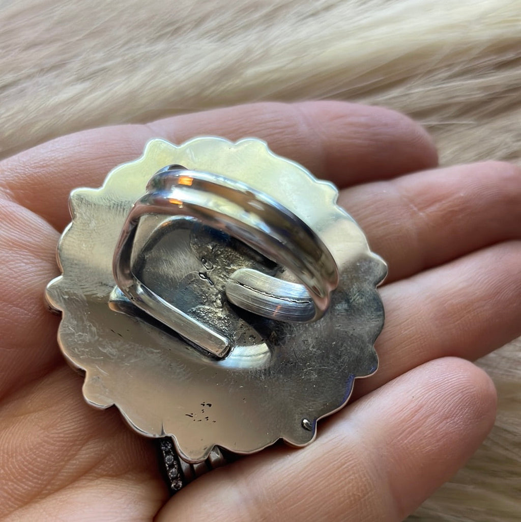 Handcrafted Sterling Silver & White Buffalo Adjustable Ring Signed
