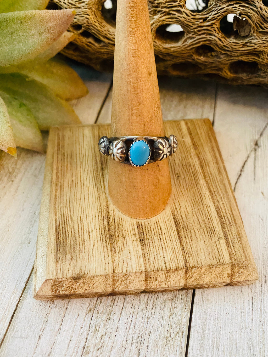 Handcrafted Turquoise and Sterling Silver Concho Band Ring