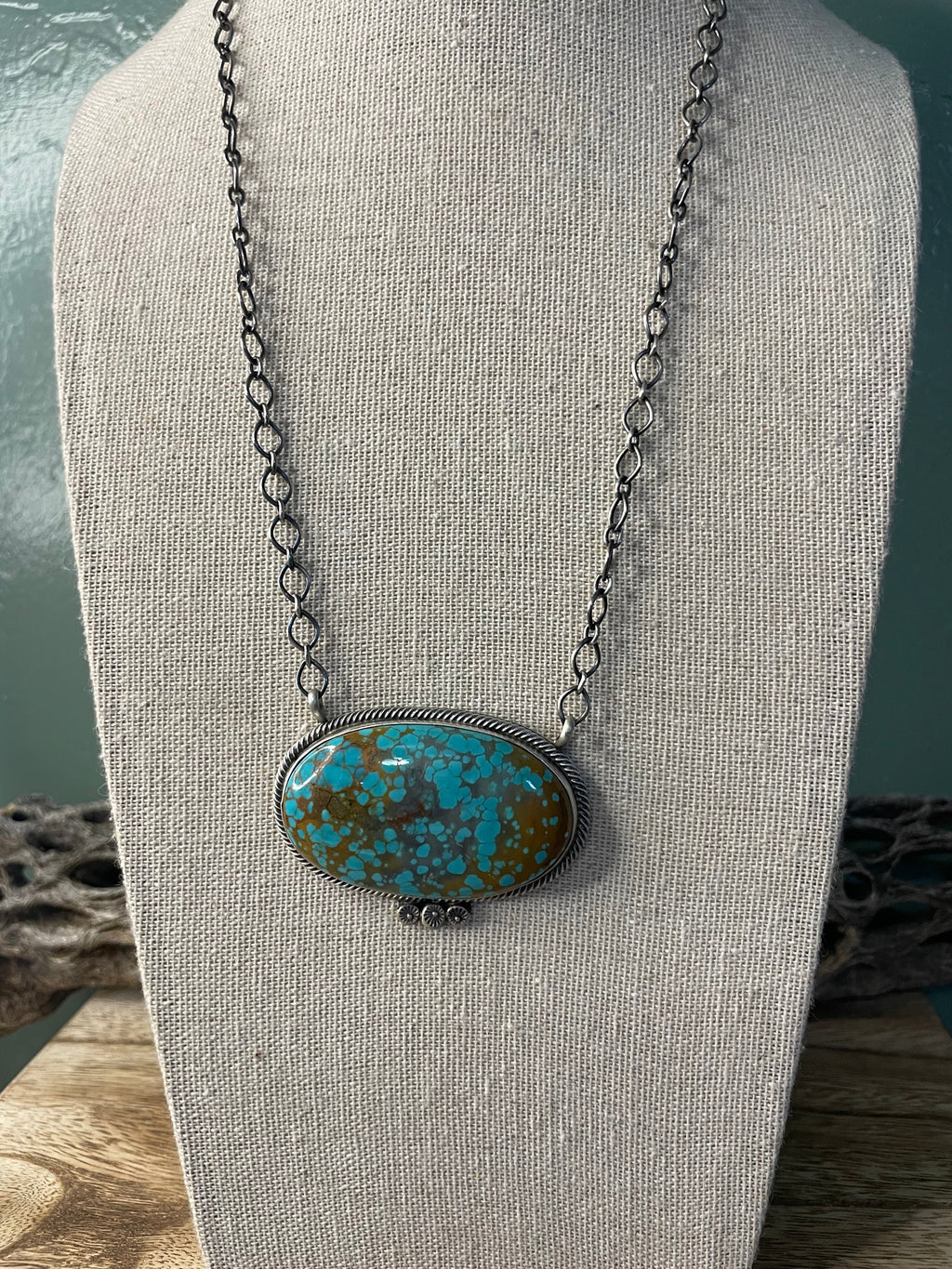 Handcrafted Handmade Number 8 Turquoise And Sterling Silver Necklace By Sheila Becenti