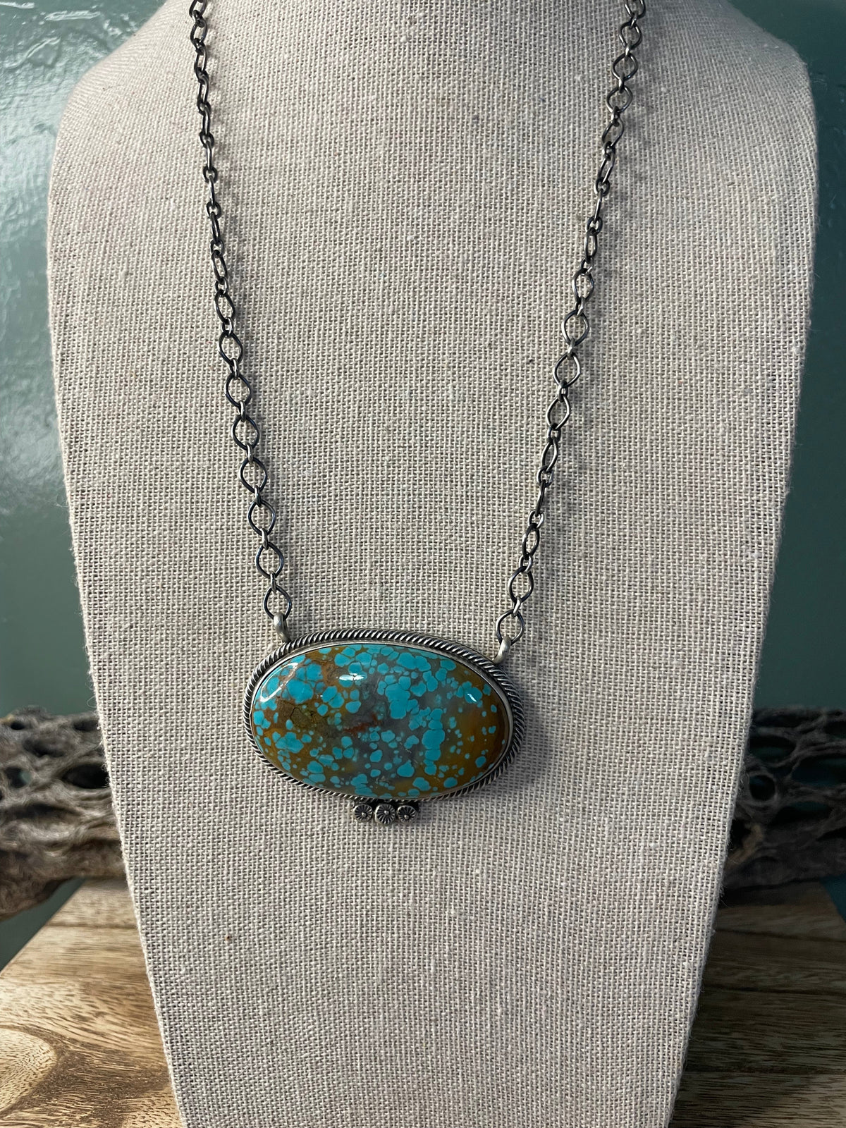 Handcrafted Handmade Number 8 Turquoise And Sterling Silver Necklace By Sheila Becenti