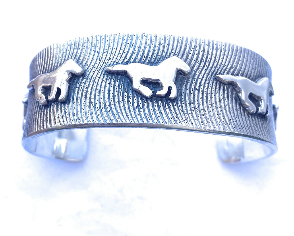 Handcrafted Sterling Silver Horses Cuff Signed