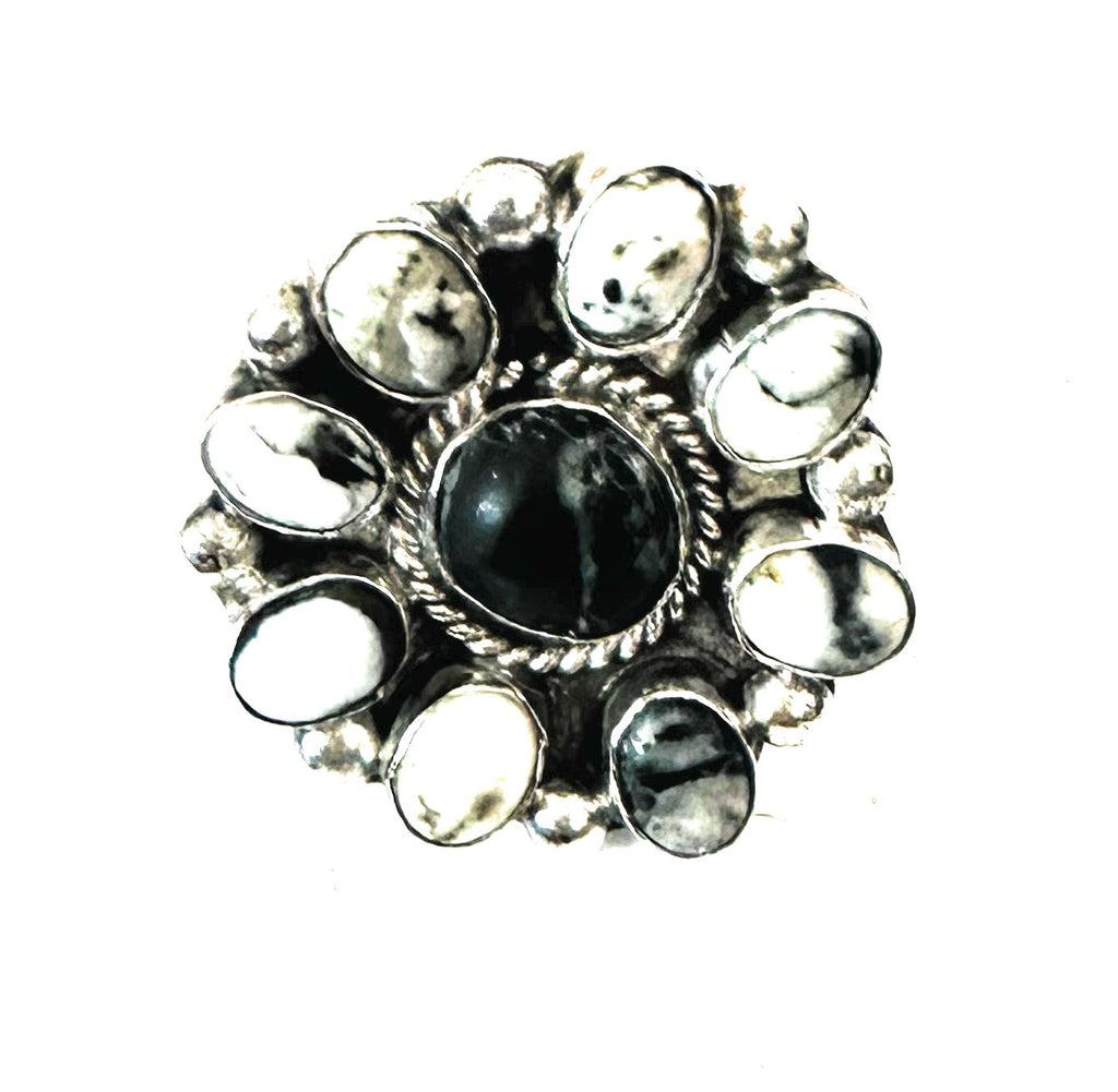 Handcrafted Sterling Silver And White Buffalo Cluster Adjustable Ring