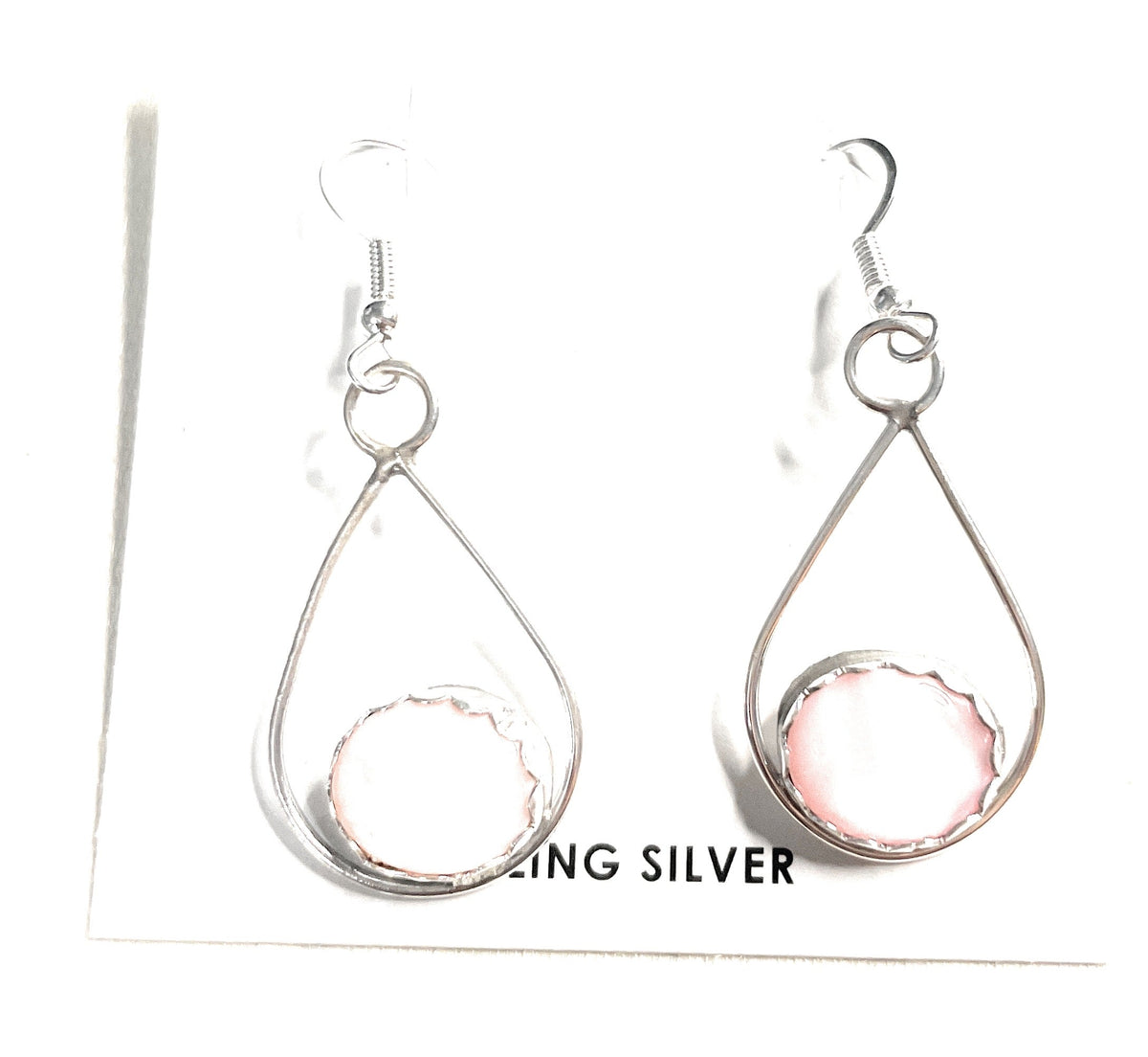 Handcrafted Pink Opal And Sterling Silver Dangle Earrings Signed Bryan Sandoval