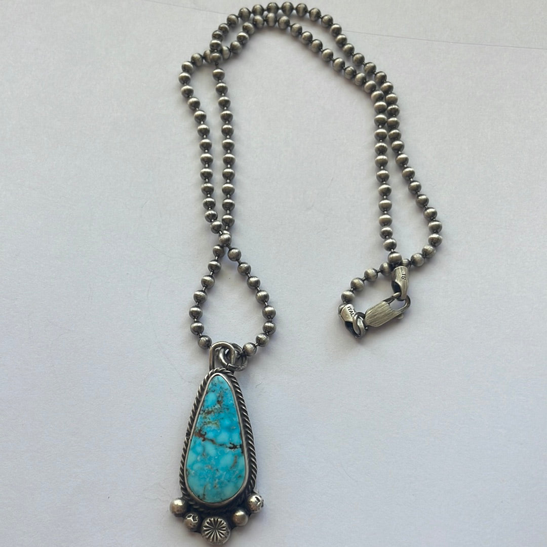 Handcrafted Sterling Silver Turquoise Pendant Necklace Signed Sheila