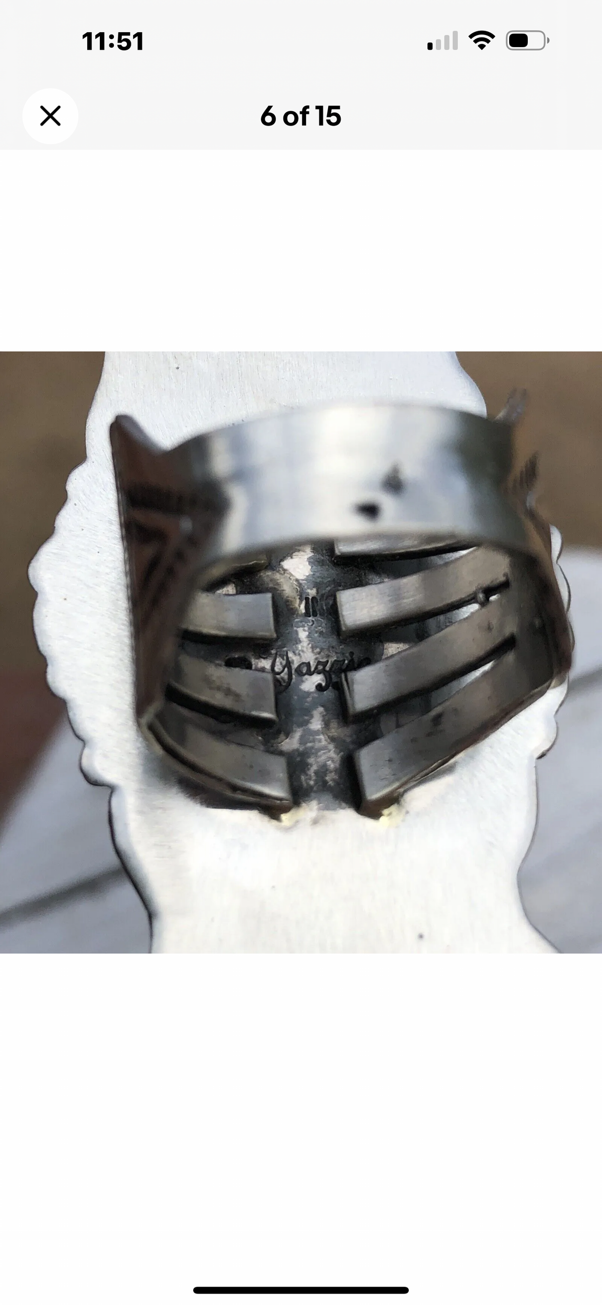 Patrick Yazzie Handcrafted Sterling Silver Concho Hand Stamped Ring