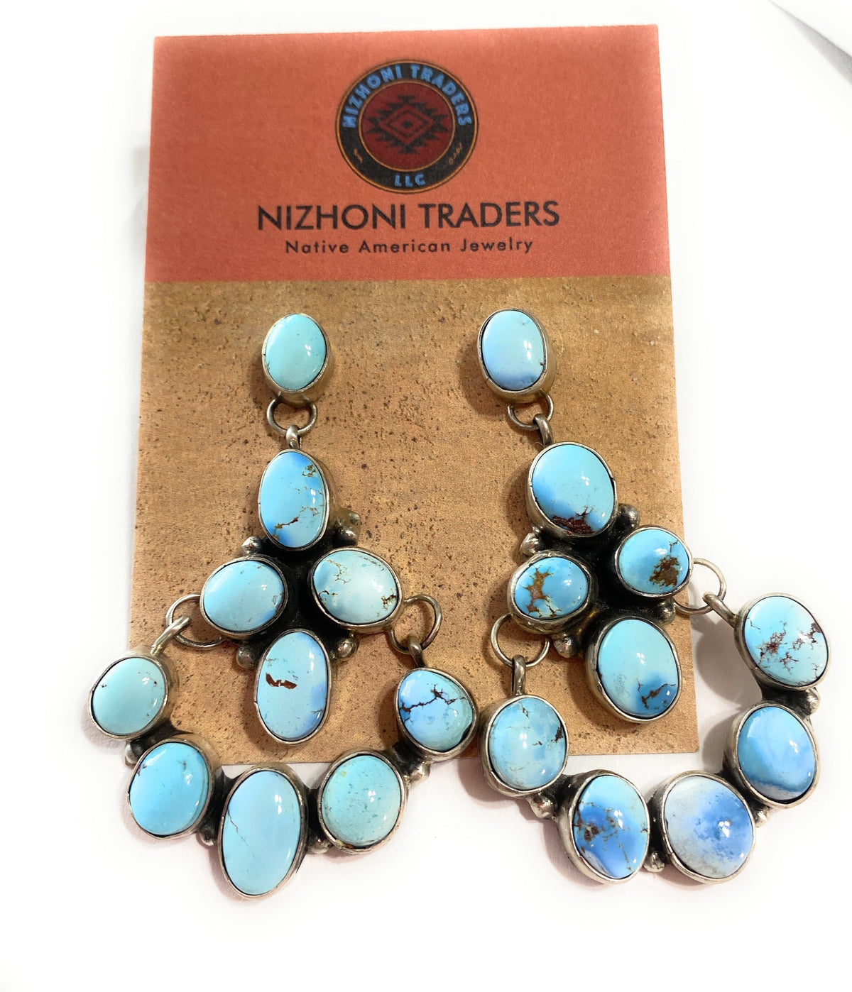 Handcrafted Golden Hills Turquoise & Sterling Silver Cluster Dangle Earrings