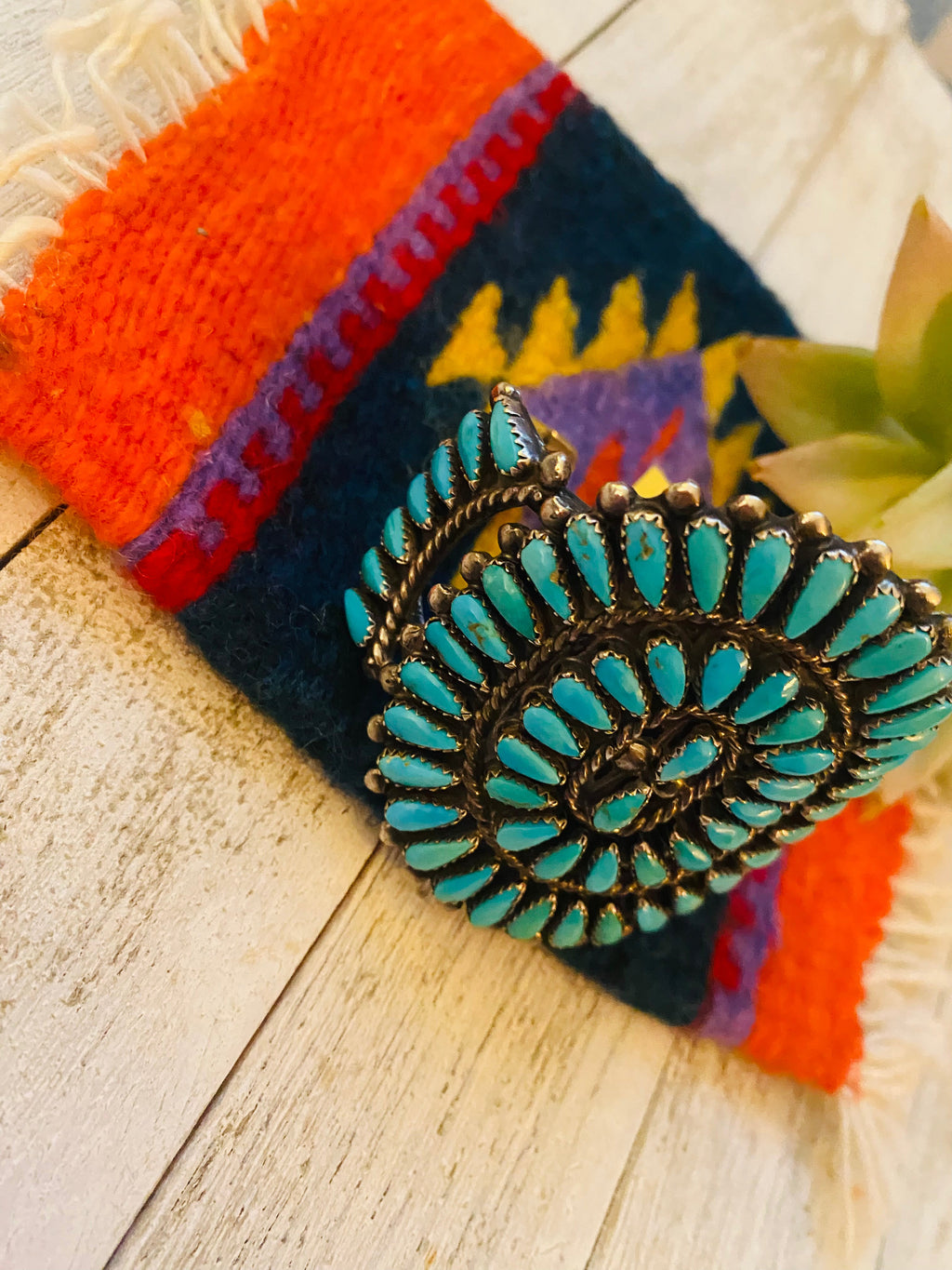 Handcrafted Old Pawn Vintage Turquoise & Sterling Silver Cuff Bracelet /