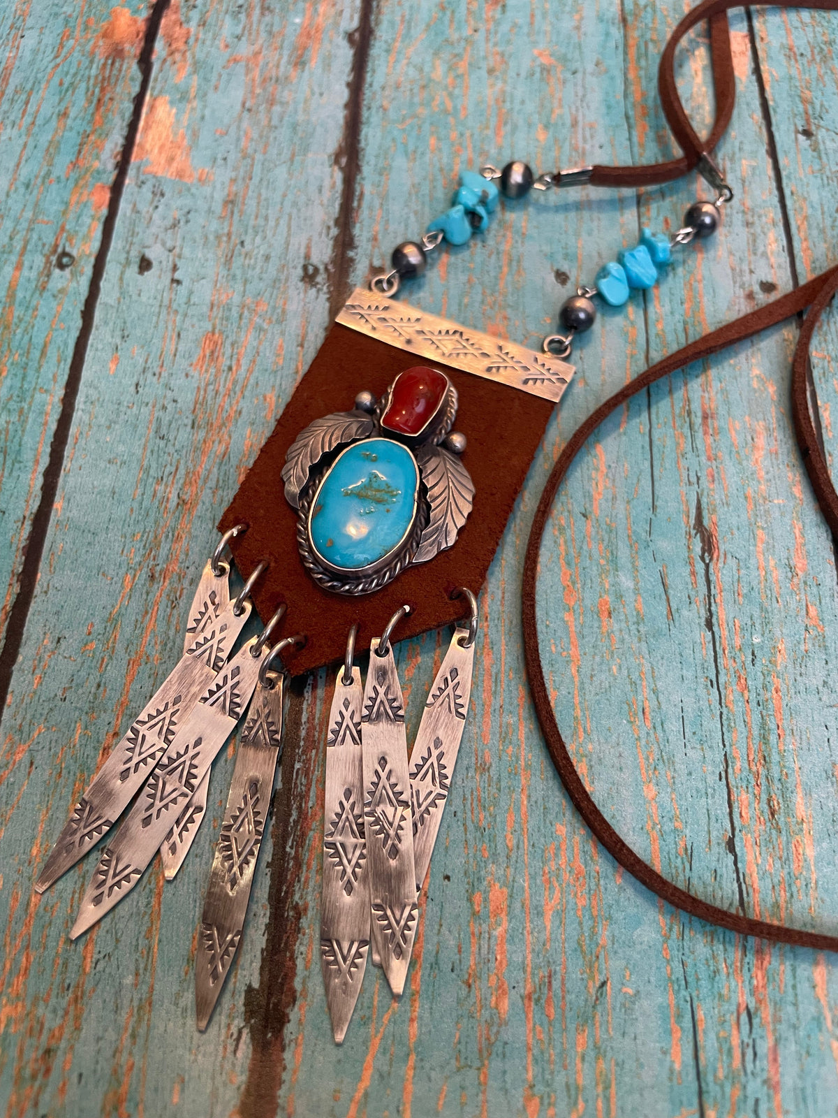 Handcrafted Turquoise and Coral Statement Necklace