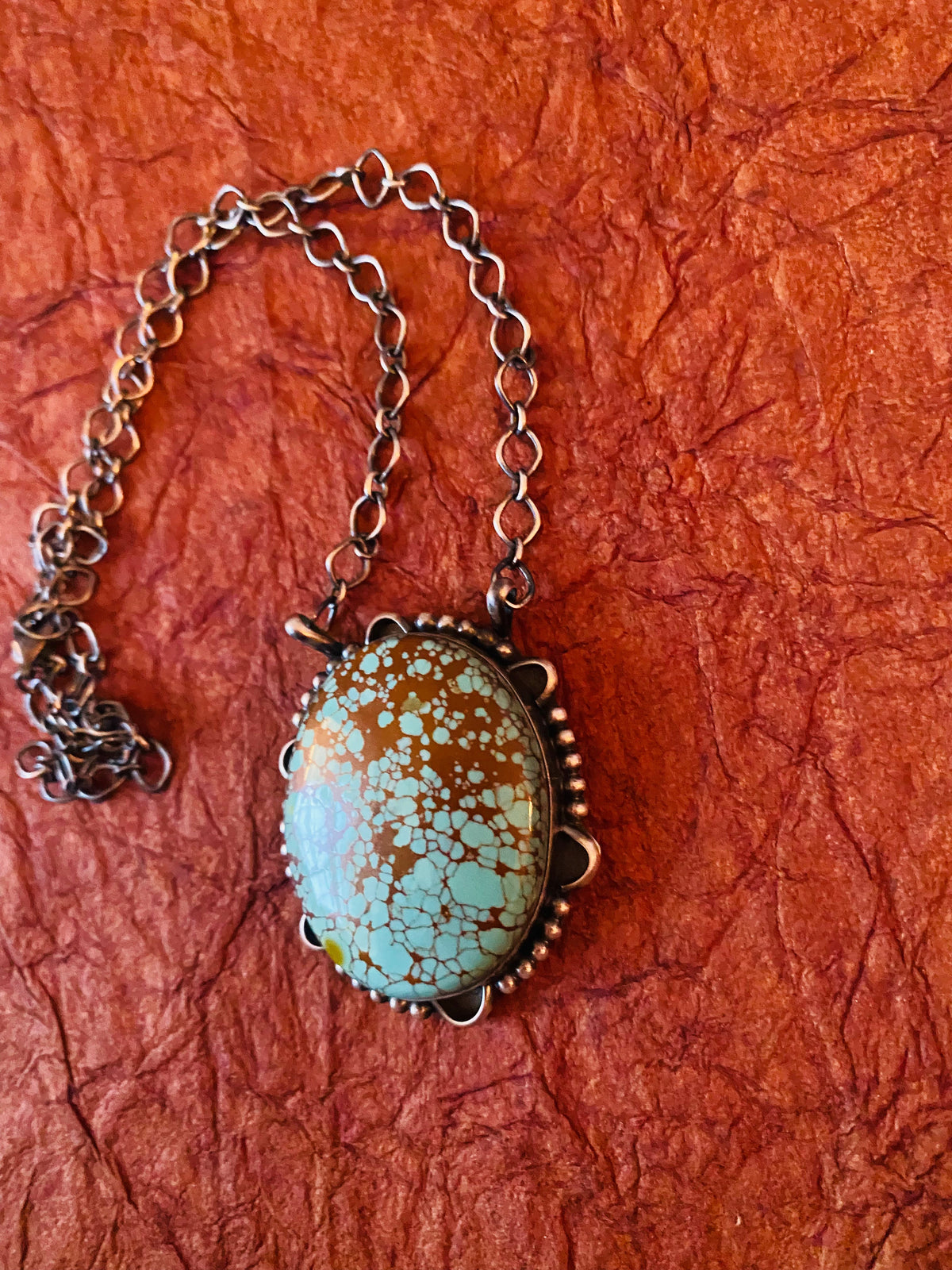 Handcrafted Sterling Silver & Number 8 Turquoise Necklace