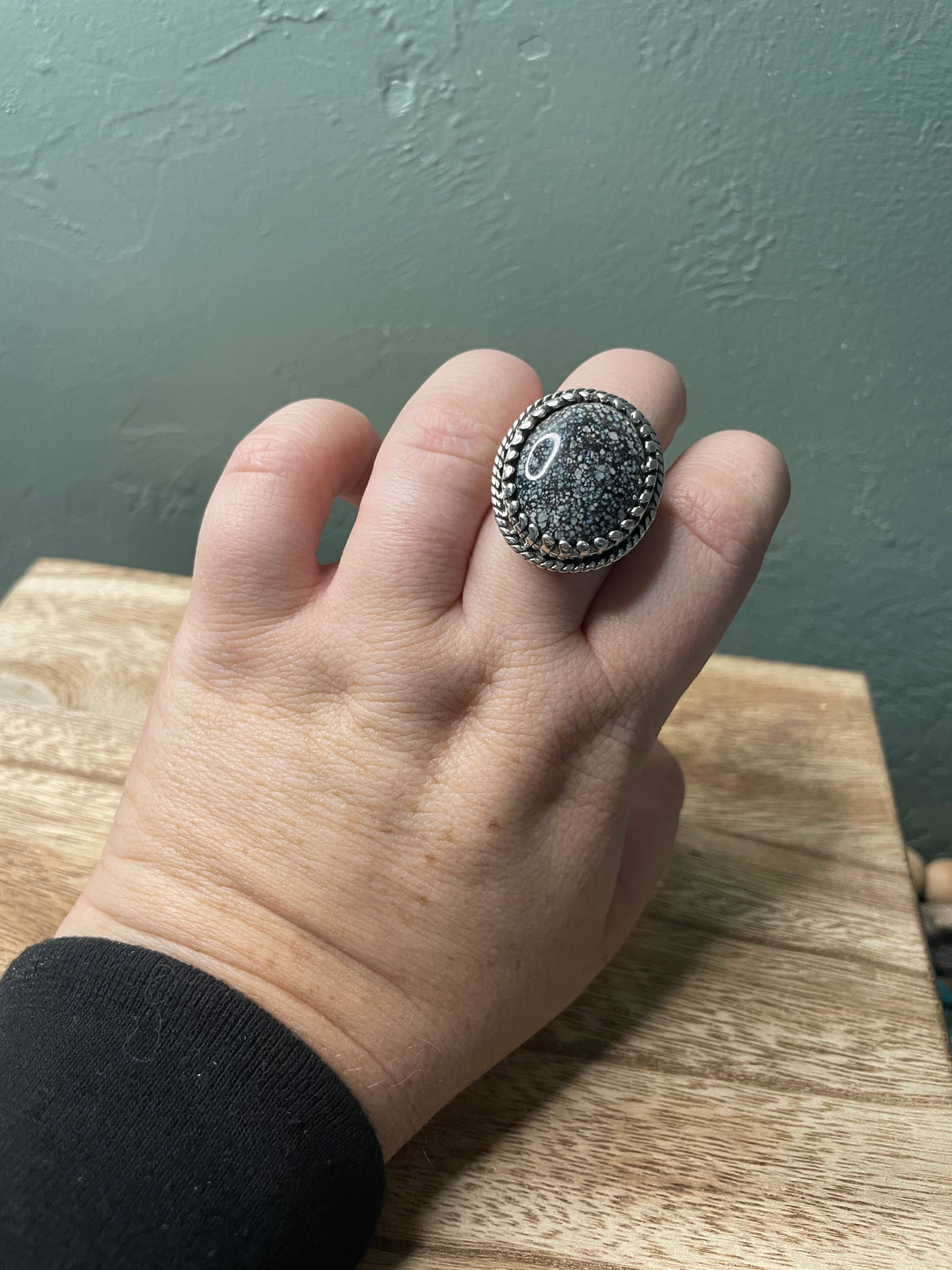 Handcrafted New Lander Turquoise And Sterling Silver Ring Size 10