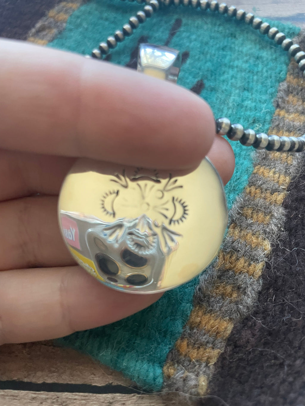 Handcrafted Multi Stone Inlay & Sterling Silver Circle Pendant