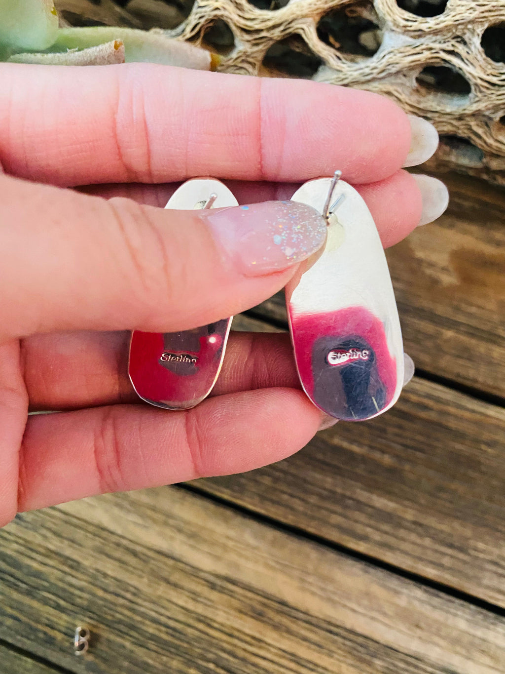 Handcrafted Sterling Silver & Orange Spiny Post Earrings 1.1/8”