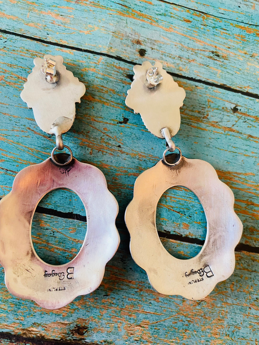 Handcrafted Sterling Silver & Turquoise Concho Dangle Earrings
