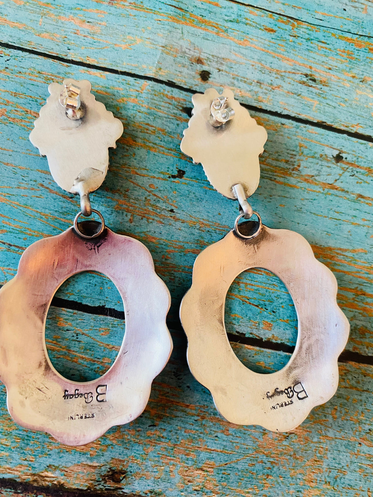 Handcrafted Sterling Silver & Turquoise Concho Dangle Earrings