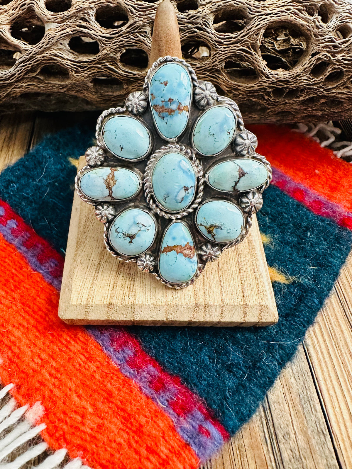 Handcrafted Sterling Silver & Golden Hills Turquoise Adjustable Ring