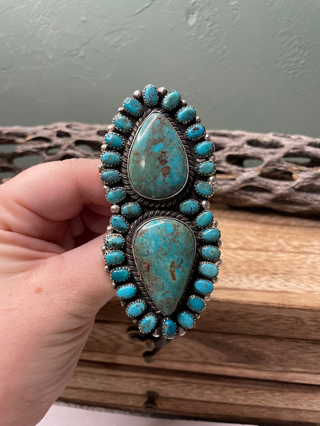 Handcrafted Sterling Silver And Turquoise Statement Ring Size 9
