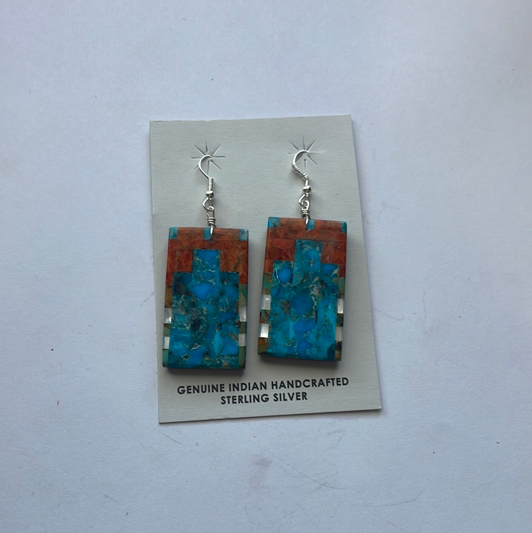 Handcrafted Multi Stone Inlay Dangle Earrings