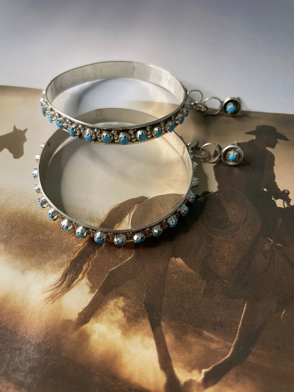 Handcrafted Sterling Silver And Turquoise Hoop Earrings