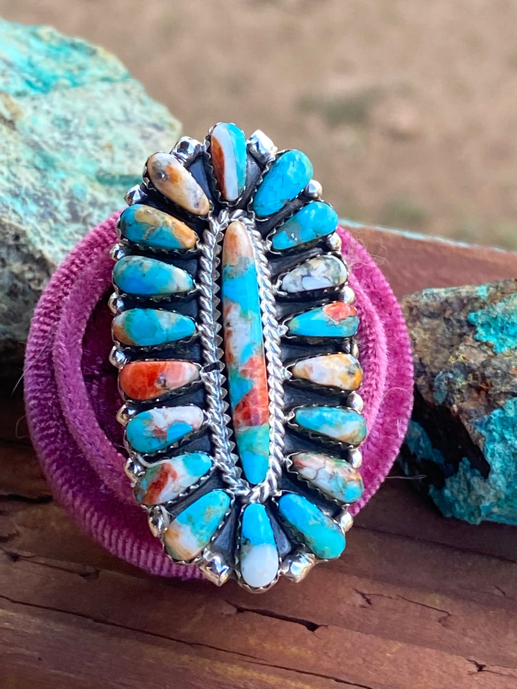 Handcrafted Sterling Silver & Natural Spice Mojave Cluster Ring