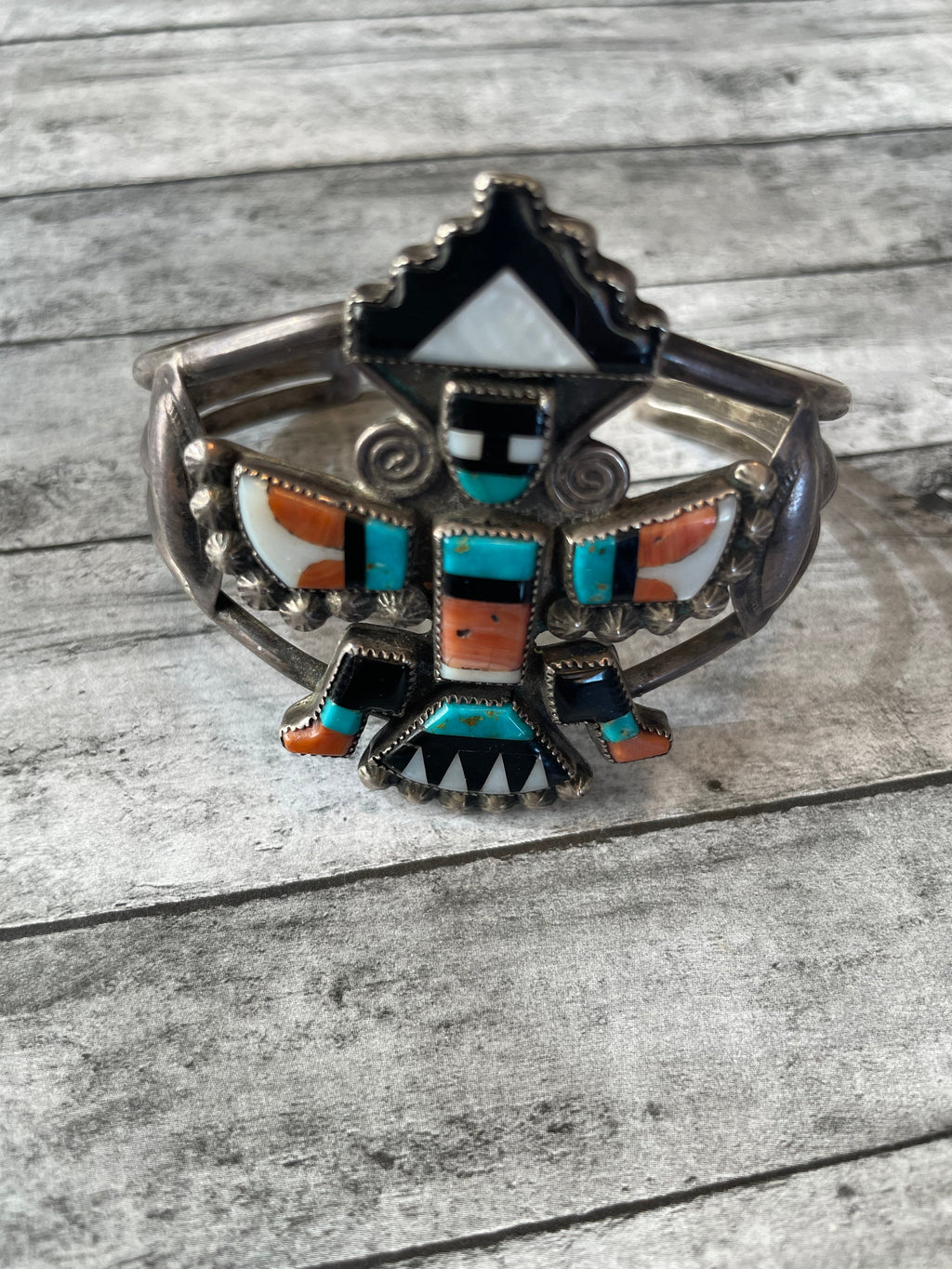 1940’s Handcrafted Multi Stone & Sterling Silver Cuff Bracelet