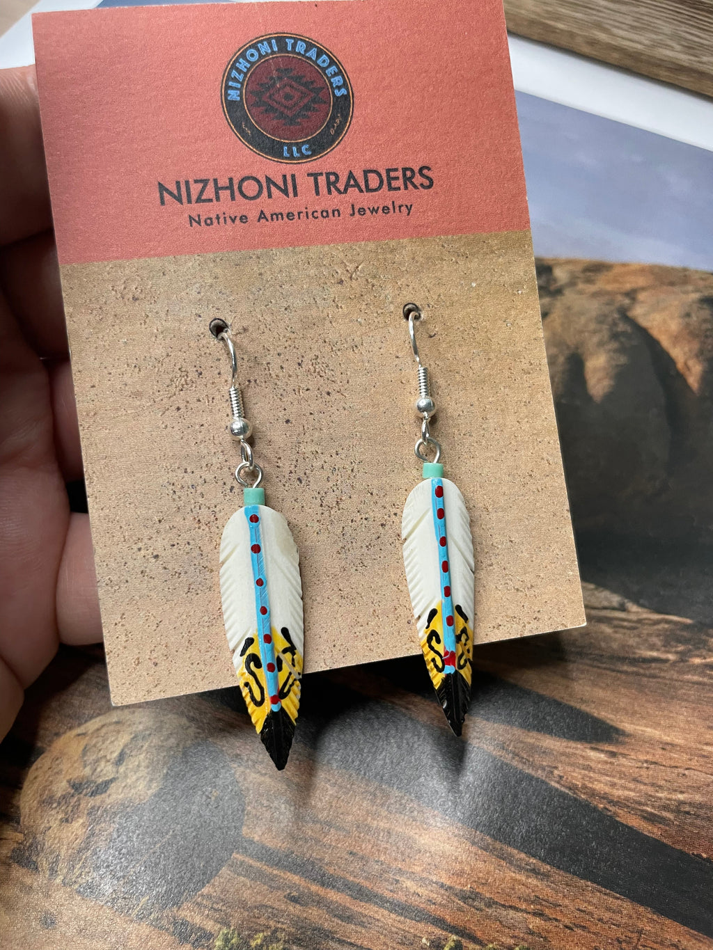 Handcrafted Feather Turquoise Sterling Silver Dangle Earrings