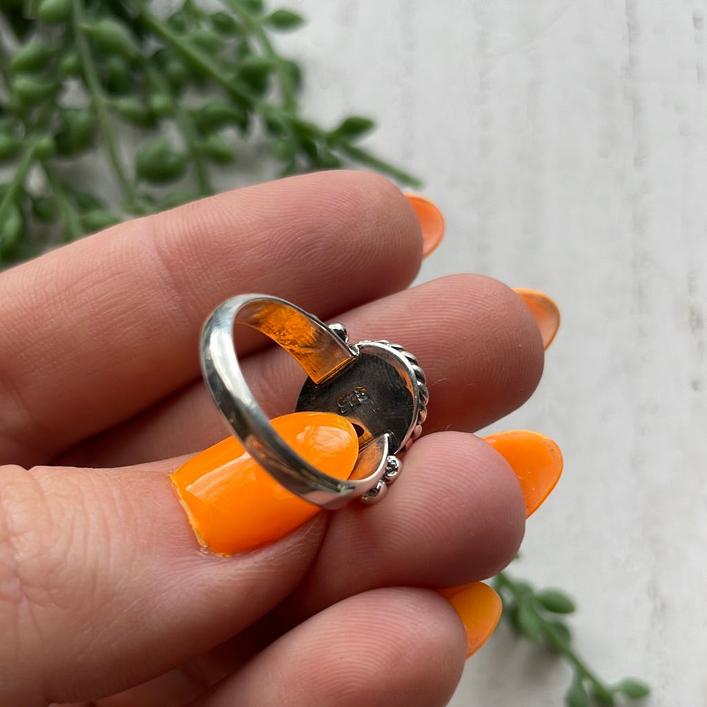 Handcrafted Sterling Silver & Rhodochrosite Round Ring