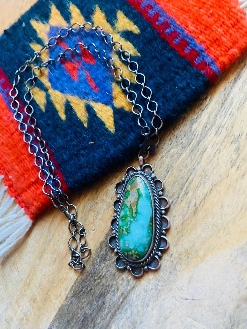 Handcrafted Sterling Silver & Royston Turquoise Necklace Signed