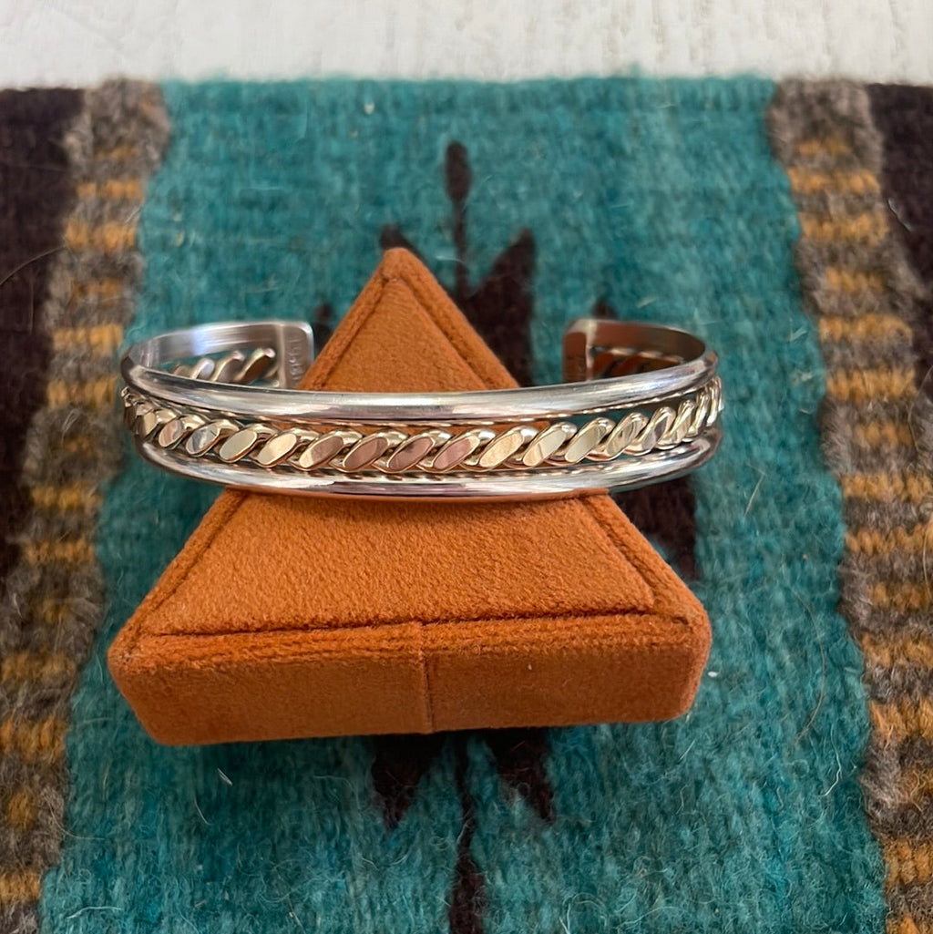 Handcrafted 12kt Overlay & Sterling Silver Adjustable Cuff Bracelet Signed