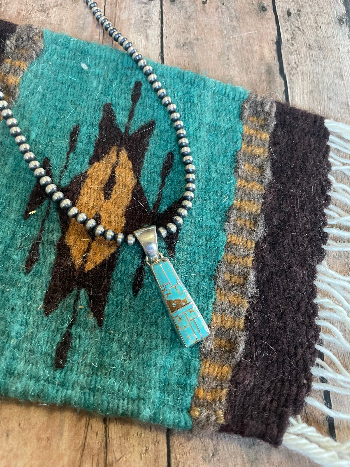 Handcrafted Number 8 Turquoise Inlay & Sterling Silver Pendant Signed