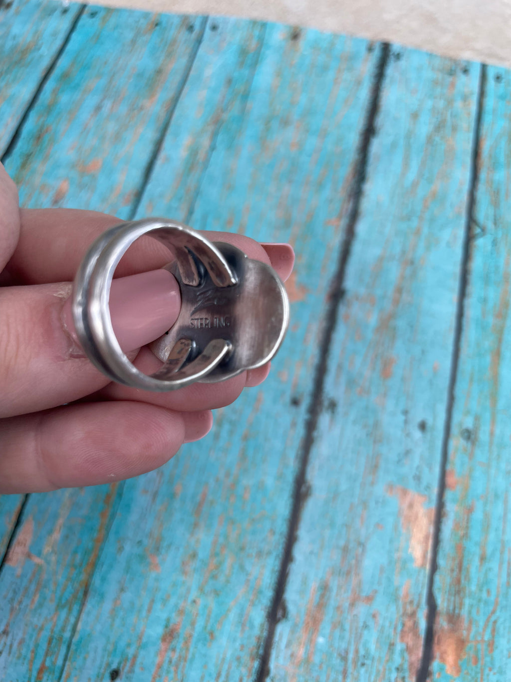 Handcrafted Sonoran Mountain Turquoise And Sterling Silver Statement Ring Size 9