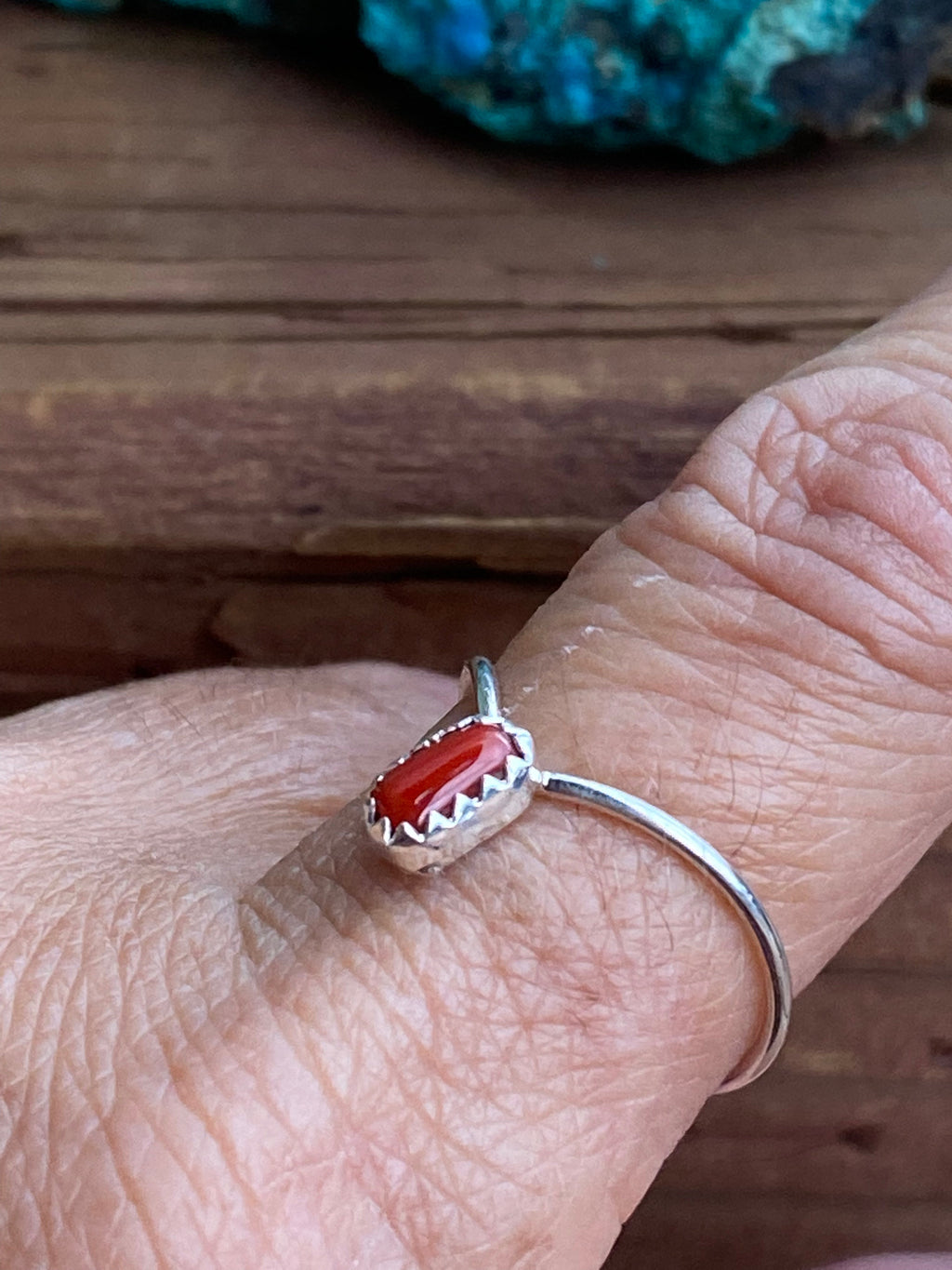 Handcrafted Natural Coral & Sterling Silver V Ring