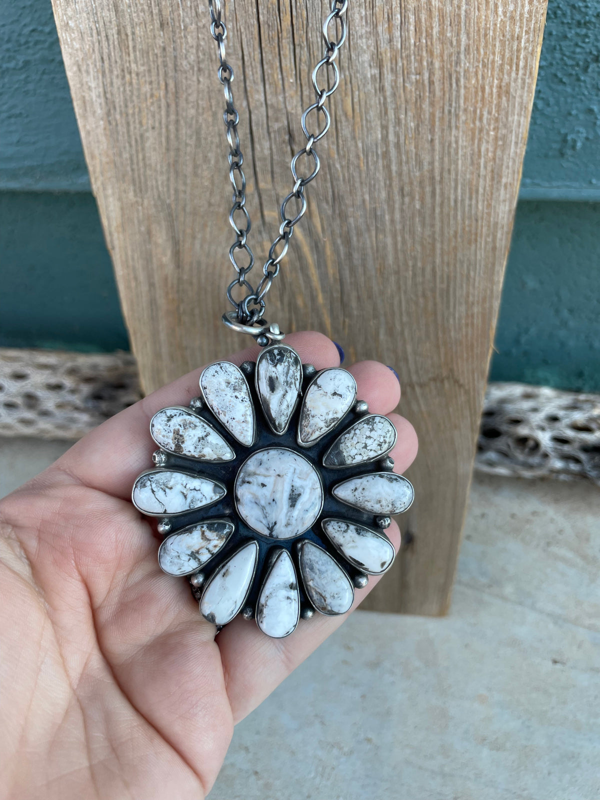 Handcrafted Sterling Silver And White Buffalo Cluster Necklace By Ella Peter