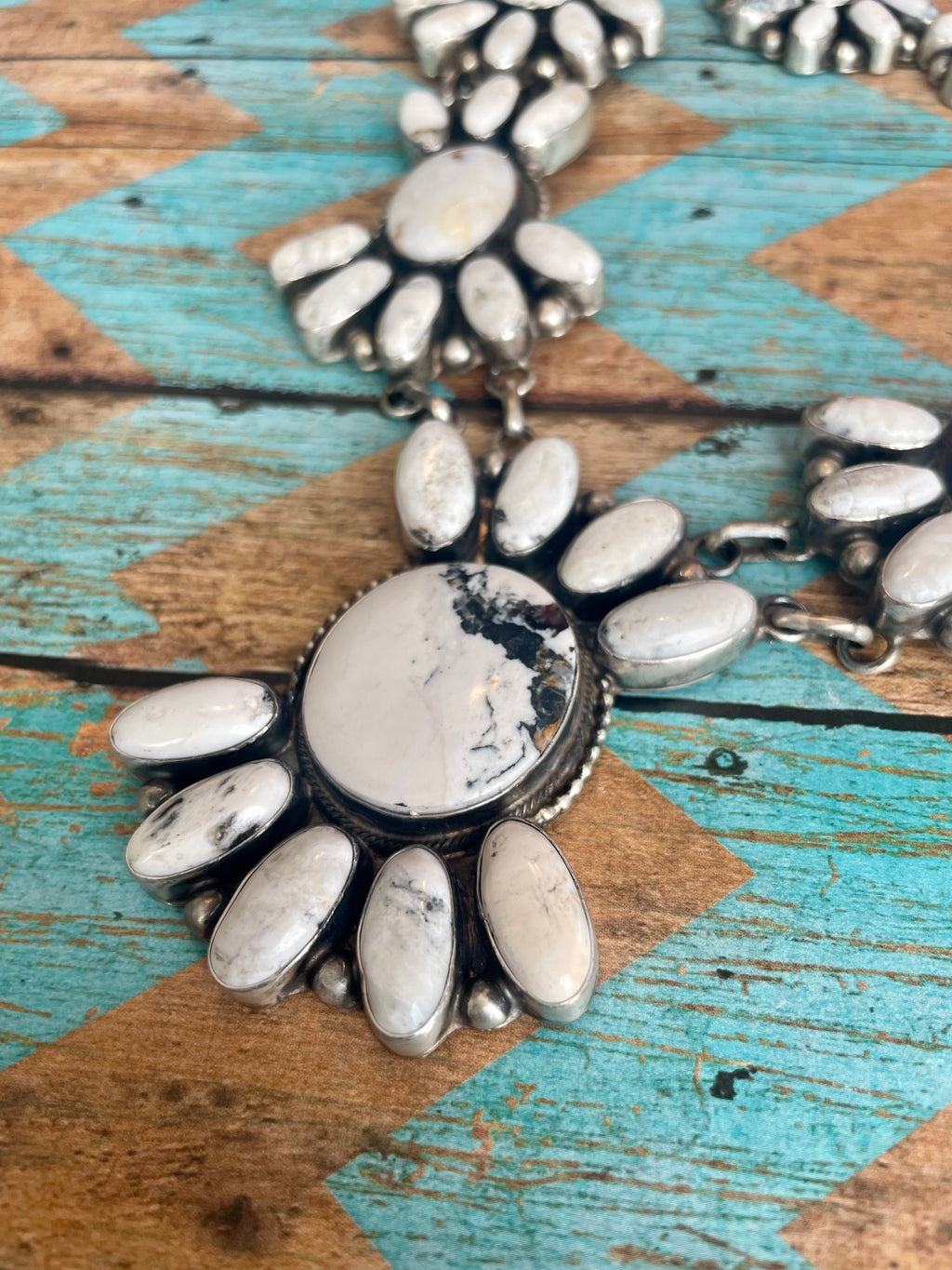 Handcrafted Sterling Silver White Buffalo Necklace & Earring Set